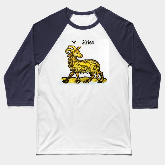 Vintage Signs of the Zodiac, Aries the Ram Baseball T-Shirt by MasterpieceCafe